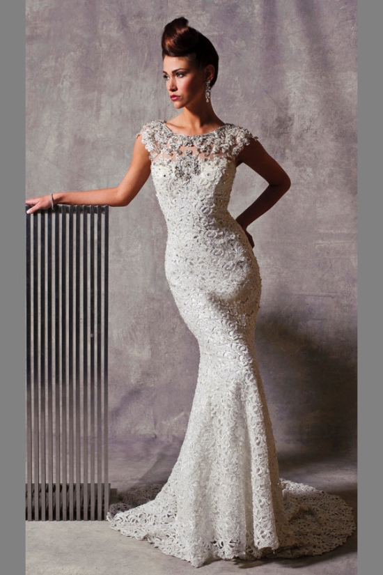 Sheath gown with beaded sweetheart neckline skirt